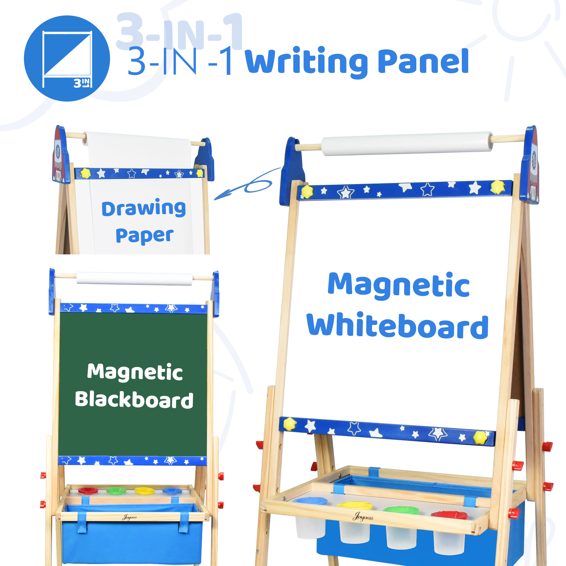 Joyooss Kids Adjustable Standing Art Easel with Magnetic Whiteboard & Chalkboard