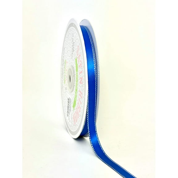 JenlyFavors 3/8" Double Face Satin Ribbon with Silver Edge Royal Blue 50 Yards