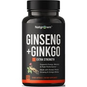 Panax Ginseng   Ginkgo Biloba Complex Capsules - with Korean Red Ginseng and Ginkgo Biloba Leaf Extract Supplement for Men and Women - Traditionally Used to Boost Energy Memory and Focus - Vegan Pills