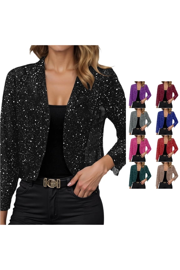 Sequin Glitter Cropped Bolero Jacket for Women, Open Front Long Sleeve, Lightweight Party Evening Outerwear, 1 Piece, S-XXL, Plus Size Friendly