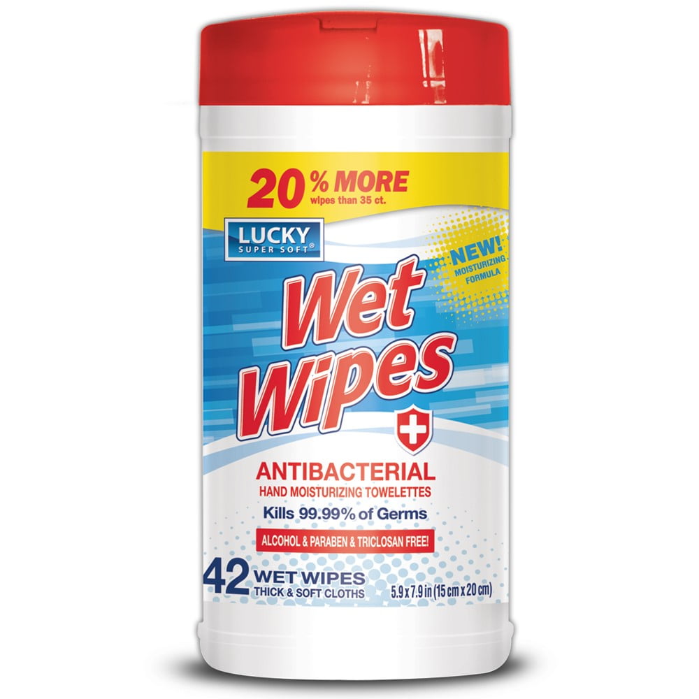 Lucky Super Soft Canister Wipes, AntiBacterial Wet Wipes, 35 ct