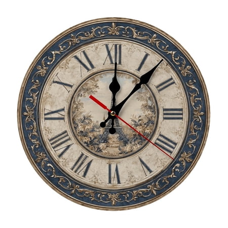 Paris French Toile 5mm Thick Solid Wood Wall Clock, Quiet Quartz Movement Easy Install Hanging Clock