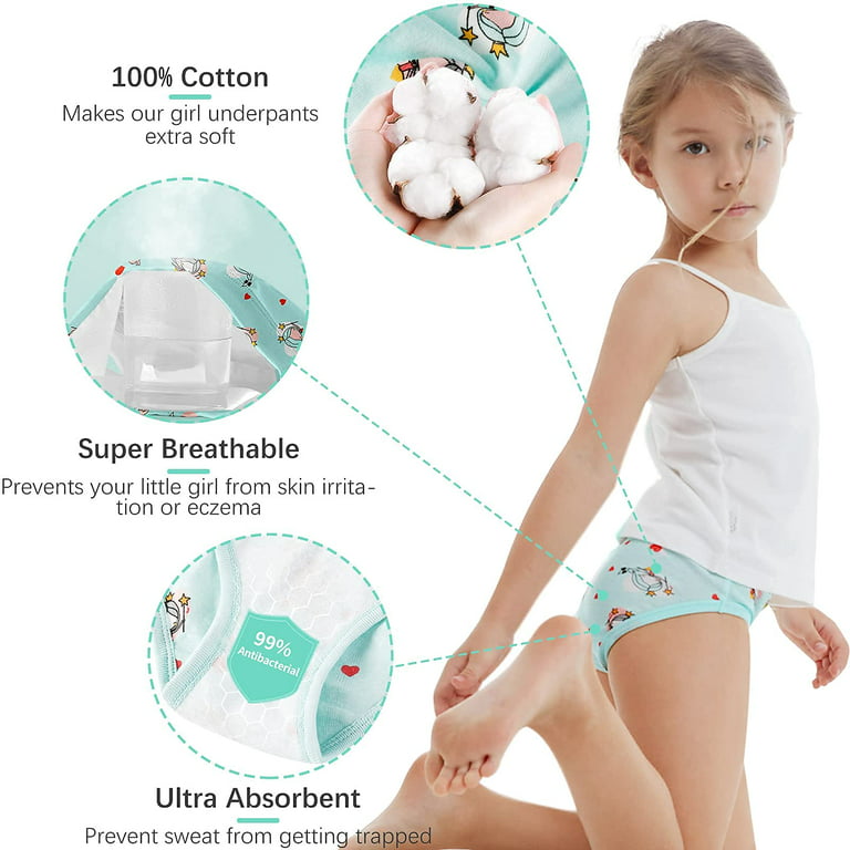 SYNPOS 6 Packs Girls Underwear 100% Cotton Cartoon Briefs Kids