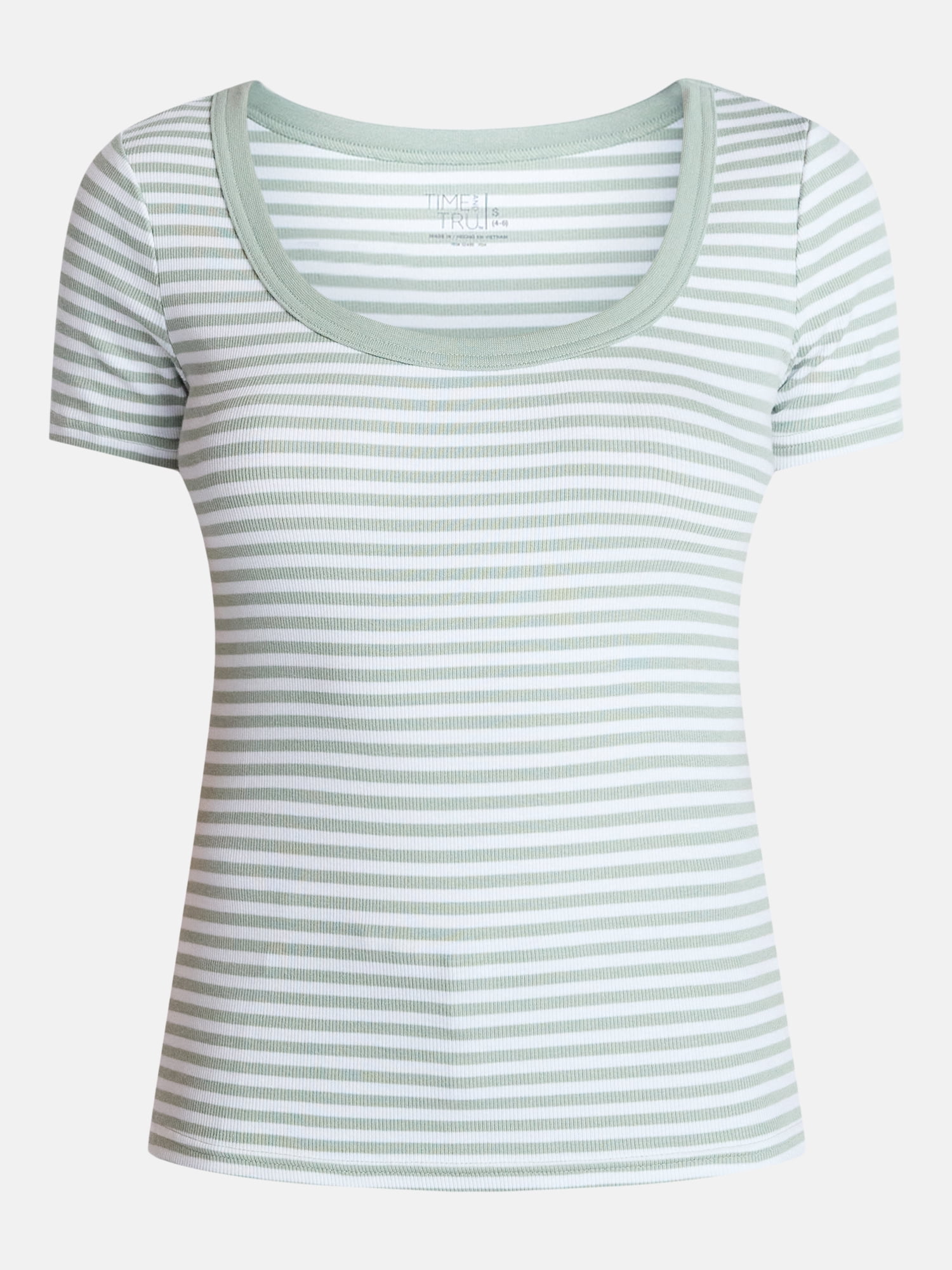 Time and Tru Women's Ribbed Scoop Neck Tee with Short Sleeves, Sizes XS-XXXL