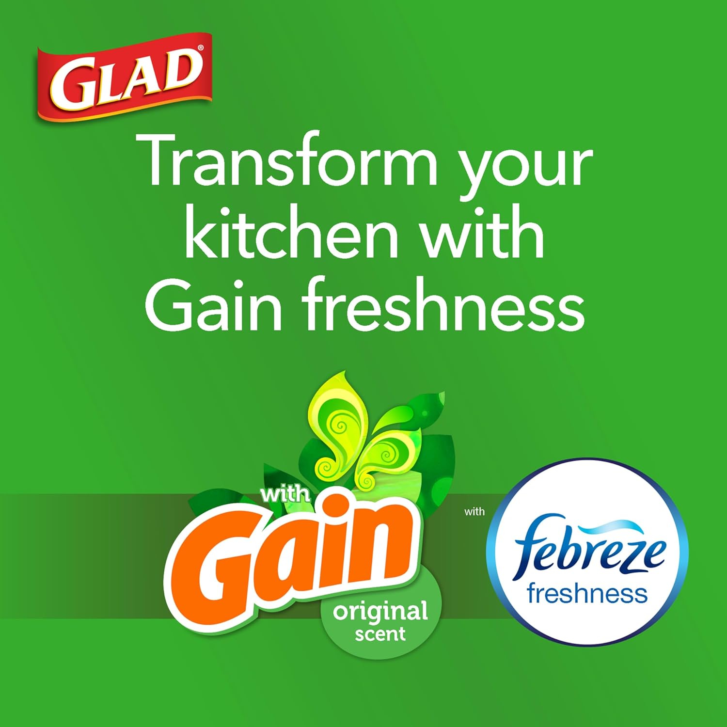 Tall Kitchen Trash Bags 13 Gallon, Gain Original Garbage Bags, Odorshield with Drawstring, 80 Count