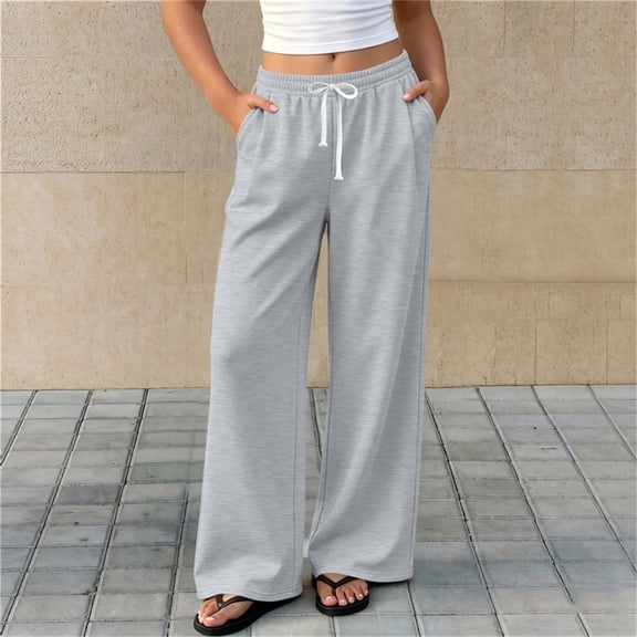 Spazoro Girls Fleece Lined Sweatpants with Side Pockets, Fall Winter Solid Color Loose Fit Elastic Drawstring Waist Casual Wide Leg Pants for Little Big Kids Gray Size 14-15