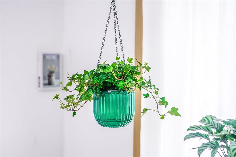 3Pcs Plastic Hanging Planters Small Plant Pot with Drainage Holes,Hanging Basket with Removable hooks,Prefect for Home Garden Cafe Office (Emerald)