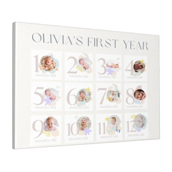 Custom Canvas Prints White And Brown Pastel Monthly Baby Personalized Photo Image Collage DIY Framed Kit Wall Art Picture Room Decor 16x20 inch