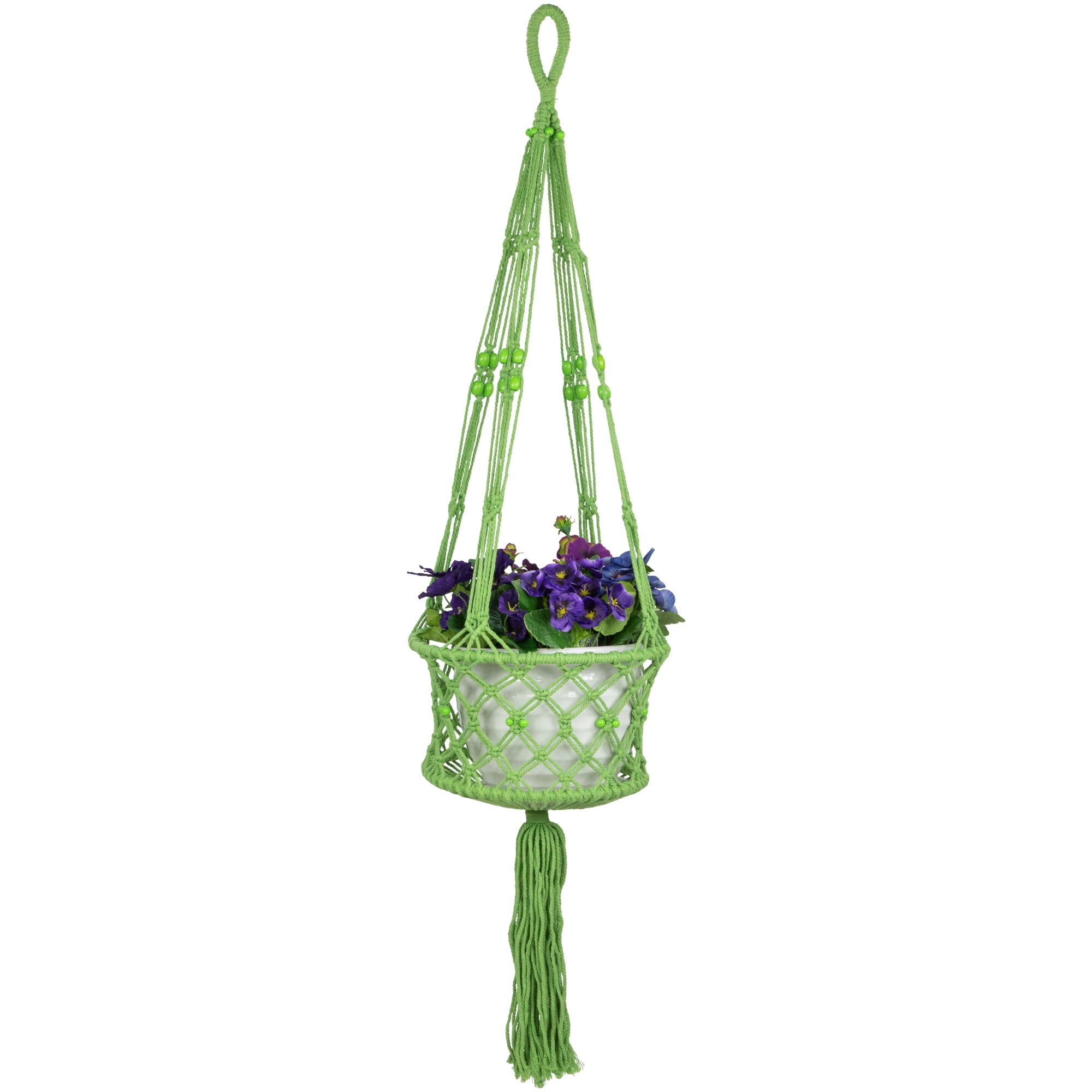 Northlight 43" Green Lattice Pattern Macrame Hanging Planter Holder
