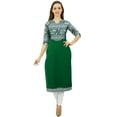 thumbnail image 3 of Phagun Kurta de Créateur en Coton pour Femme Tunique Verte Ethnique à Manches 3/4 Kurta-4, 3 of 5