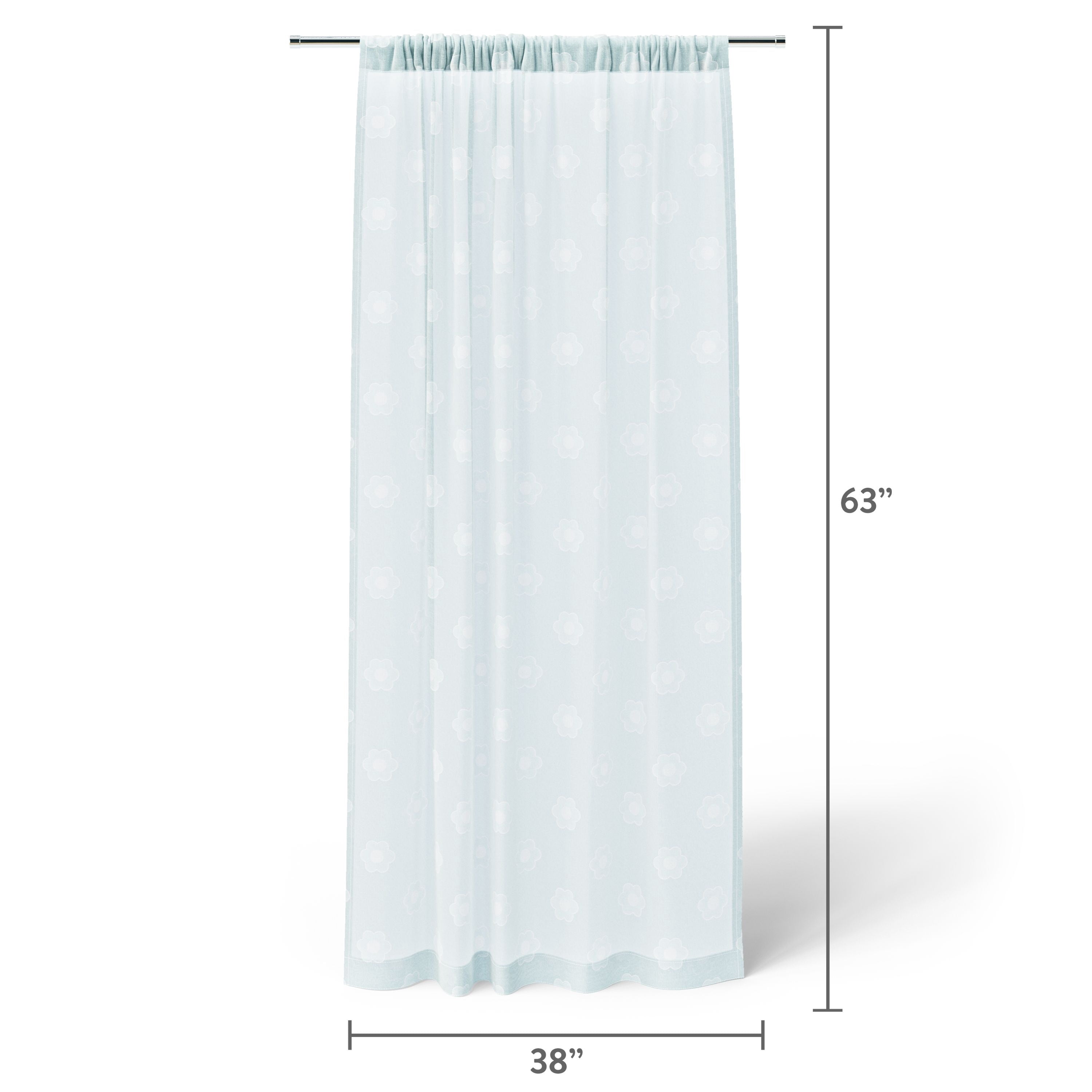 Mainstays Kids Aqua Blue Daisy Sheer Single Panel Curtain, 38" W x 63" L