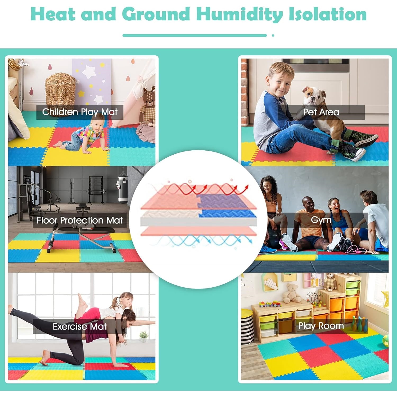 12 Tiles Exercise Flooring Mats with Border, Non-Slip EVA Foam Protective Mats, Elastic Puzzle Play Mats, 1/2" Interlocking Floor Mats for Home Gym, Fitness Room, Workshop Equipment
