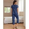 thumbnail image 4 of Ekouaer Womens Pajama Set Short Sleeve Sleepwear Pleated Floral Pjs Set Capri Pants Lounge Sets with Pockets, 4 of 6