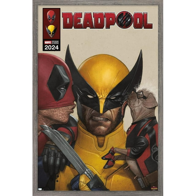 Marvel Deadpool & Wolverine - Homage Cover Wolverine Kisses Wall Poster with Magnetic Frame, 22.375" x 34"