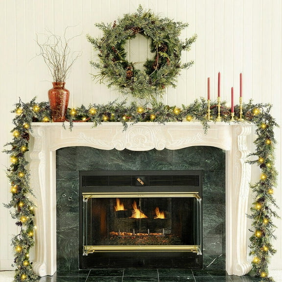 Pinyuzog 6FT Christmas Garland, Smokey Christmas Garland with Lights, Prelit Pine Lighted Garland Christmas Decorations Garland for Mantle Fireplace Home Stair Holiday Decor