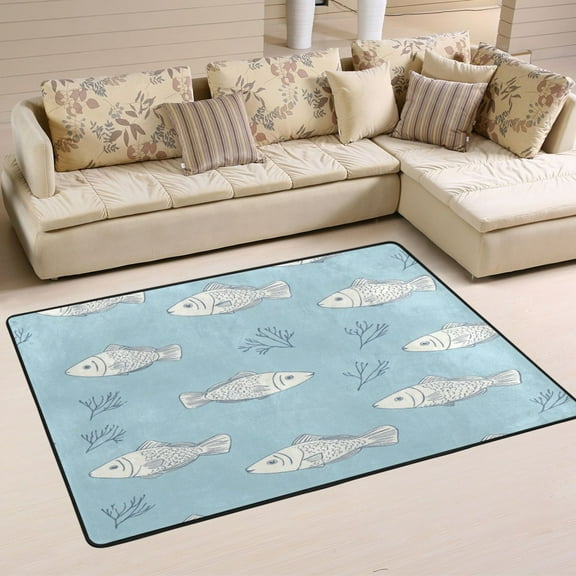 Non-Slip Area Rug 36"x24" Indoor Washable Floor Mats Carpet Printed for Living Room, Bedroom, Home Decor Cute Fish Pattern
