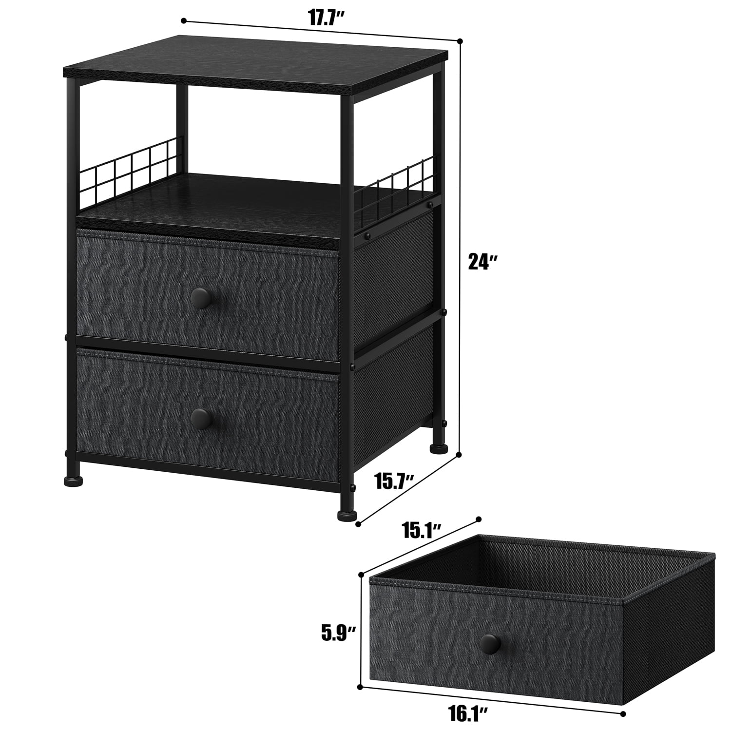 EnHomee End Table Metal Side Table Nightstands for Bedroom, Dark Grey Double