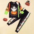 thumbnail image 4 of XAOFW Boys Girls Halloween Pajamas Pumpkin Ghost Print Long Sleeve Tops Pants Toddler Kids Fall Winter Cozy Sleepwear 3-4 Years, 4 of 9