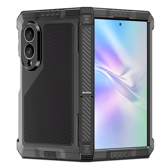 Decase Phone Case for Samsung Galaxy Z Fold 8, Heavy Duty Aluminum Metal Bumper Cover with Hinge Protection Kickstand Magnetic PET Screen Film, Black