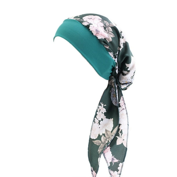Sonducket Pañuelo para la cabeza para mujer, gorro de dormir preatado, práctico tocado con textura suave, cómodo, para la vida diaria Sombreros flores de color verde oscuro Sonducket AP009762-17