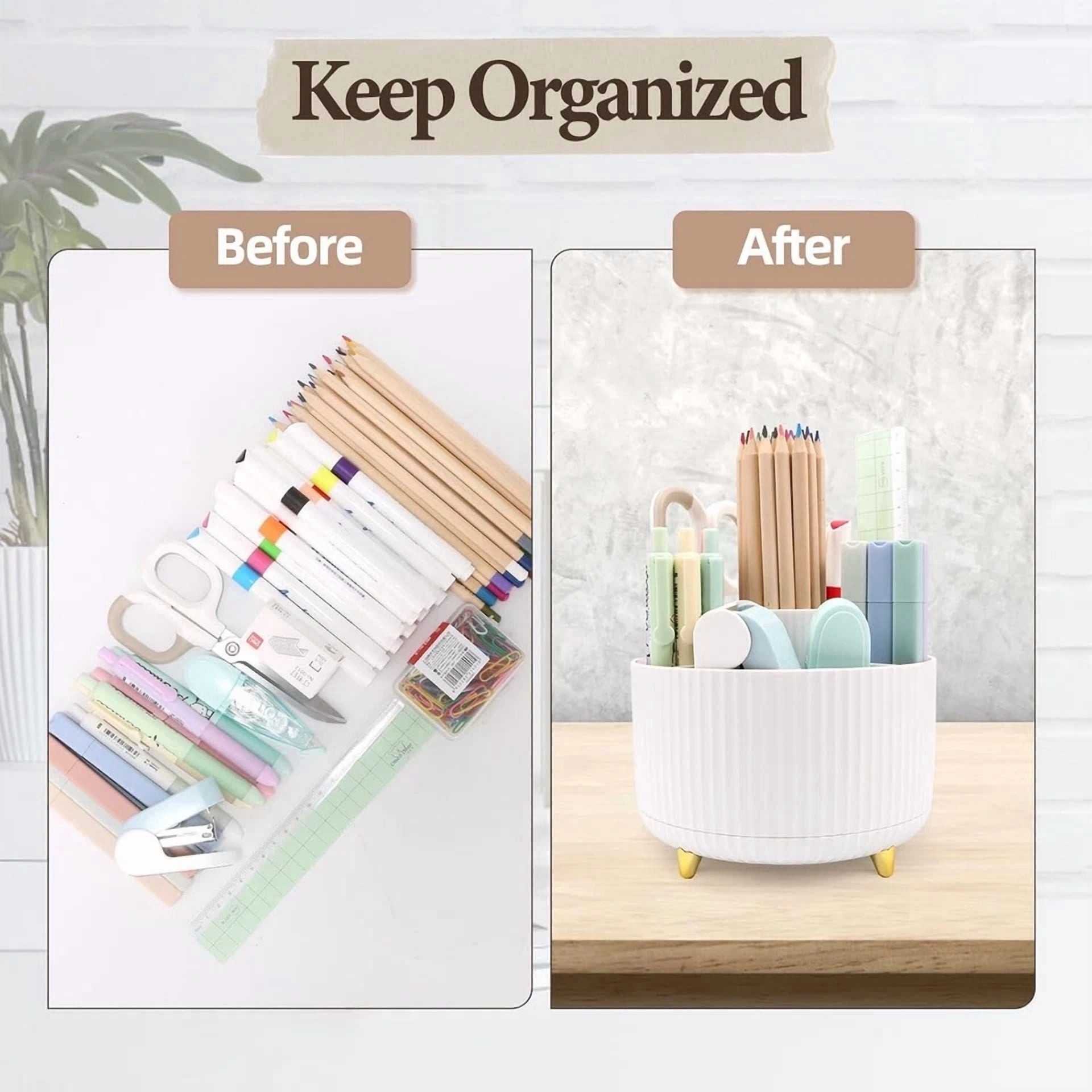 Desk Pen Holder 360° Rotating Cute Pencil Cup Pot,Desk Organizer And Accessories