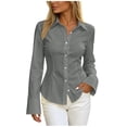 thumbnail image 2 of Xdegoge Long Sleeve Shirts for Women Button Down Dressy Collared Office Work Blouses Slim Fit Business Casual Professional Fall Basic formal Shirts, 2 of 7