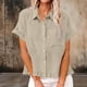 thumbnail image 5 of Craaazy Ladies Oversized Short Sleeve Tunic Tops, Lightweight Casual Shirt, Collared Pocket Blouse with Ruffle Hem for Everyday Outfits Gifts, 5 of 8