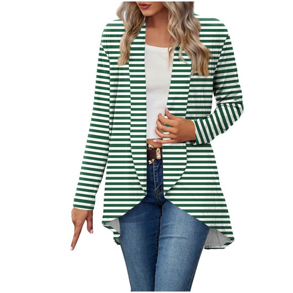 Tumotour Lightweight Cardigans for Women Long Sleeve Trendy Casual Fall Cardigans Solid Striped Loose Open Front Blouse Tops Trendy Comfy Outwear Tshirts