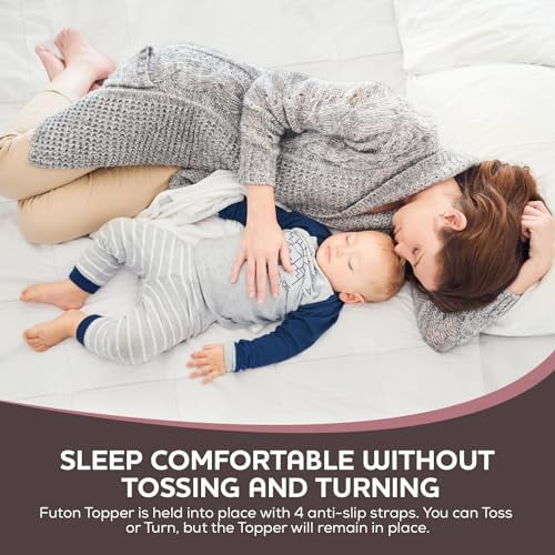 CirclesHome White Futon Mattress Toppers with Anti-Slip Anchors - Futon Cover Filled with Plush Down Alternative Fill - Full Size Futon Cover is Soft, Comfortable and Allergy Free (Size: 54 x 75 x 3)