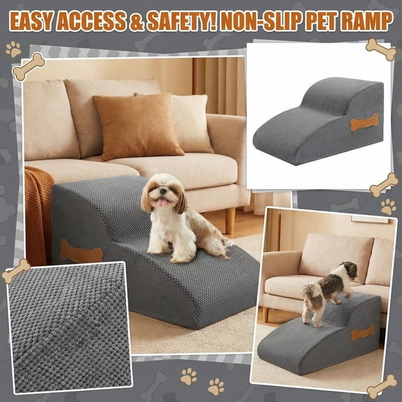 Bisitoy Dog Stairs Ramp for Beds Couches, Pet Steps with Durable Non-Slip Waterproof Fabric Cover, Dog Slope Stairs for Small Dogs and Cats or Pets Friendly