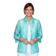 Alfred Dunner Womens Women'S Butterfly Shimmer Burnout Two-For-One Lightweight Shirt With Necklace