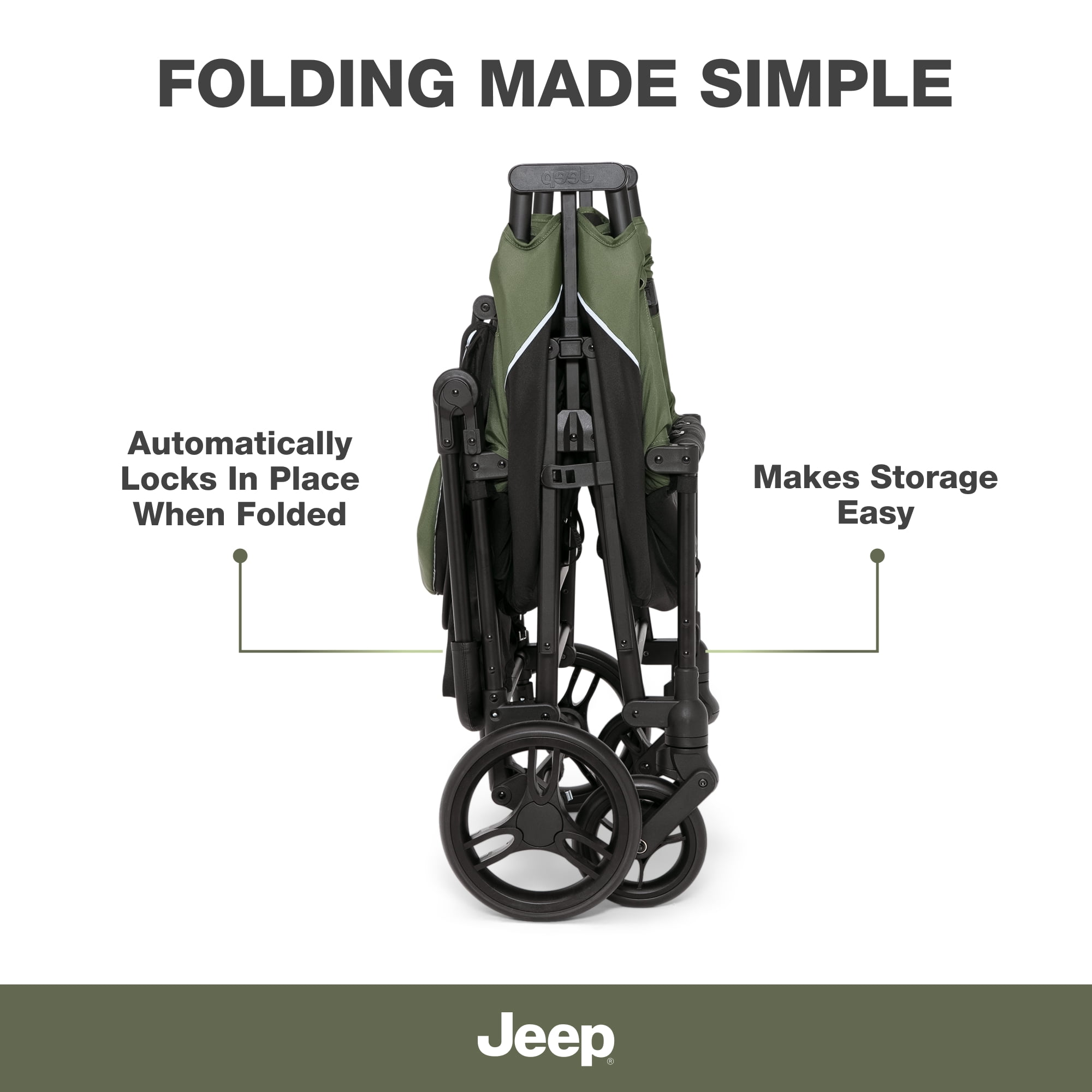 Jeep TurboGlyde Stroller Wagon by Delta Children – Extended Footwell for More Leg Room, Greenguard Gold Certified, Black/Green