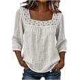 thumbnail image 2 of ClodeEU Women's Square Neck 3/4 Sleeve Blouse,Casual Lace Trim Top with Pleated for Summer White,Women's Plus S, 2 of 5