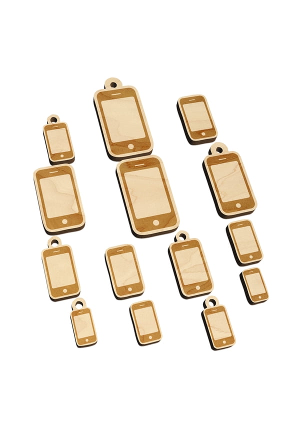 Mobile Tablet Phone Wood Mini Charms Shapes DIY Craft Jewelry - With Hole - 14mm (26pcs)