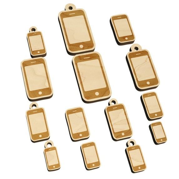 Mobile Tablet Phone Wood Mini Charms Shapes DIY Craft Jewelry - No Hole - 25mm (7pcs)