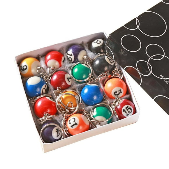 Daily Mix Store OCKULT 16 Pcs/ensemble 30mm Clé de Billard Simulée Porte-Clés Personnalité Mode Bille Bijoux Petit Noir Enregistrement Mini No.8 Porte-Clés
