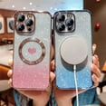 thumbnail image 5 of Magnetic for iPhone 16 Case, Luxury Plating Cute Glitter Love Heart Clear Phone Case [Compatible with MagSafe] Soft TPU Shockproof Protective Phone Cover for Women Girls - Pink, 5 of 9
