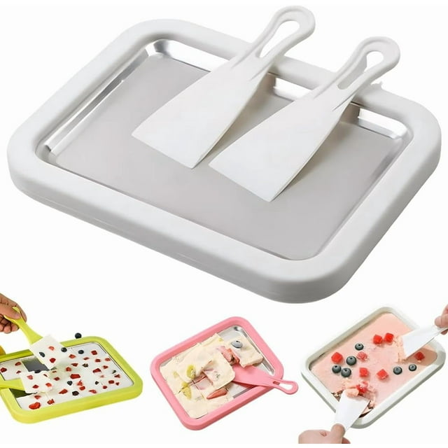 At-Home Rolled Ice Cream Maker Kit with 2 Scrapers, DIY Fun (White)