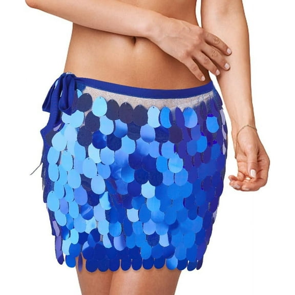 Sequin Tassel Belly Dance Short for Women Blue Dance Skirt Belly Dance Hip Scarf Polyester Fringe Hip Skirt Sequin Tassel Skirt Fashion Rave Party Skirts for Costume Blue