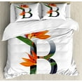 thumbnail image 1 of Letter B King Size Duvet Cover Set, Letter B with Bird of Paradise Flower Alphabet Character Font Design Print, Decorative 3 Piece Bedding Set with 2 Pillow Shams, Orange Green Grey, by Ambesonne, 1 of 3