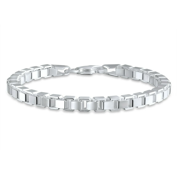 Bling Jewelry Womens Solid Mirror Venetian Box Link Chain Bracelet Silver