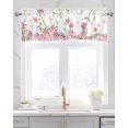 thumbnail image 2 of Pink Flowers Kitchen Valances for Windows Farmhouse Linen Window Valance Curtain for Living Room Window Treatment Cartoon Botanical Floral Vines Leaves Valance Rod Pocket Topper Drape, 42 x 12 Inch, 2 of 6