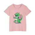 thumbnail image 3 of Odeerbi Toddler Boys Girls T-shirt Dinosaur Print Short Sleeve Cotton Tee Tops Kids Fashion Cute Round Neck Cartoon Print Tees Pink, 3 of 5