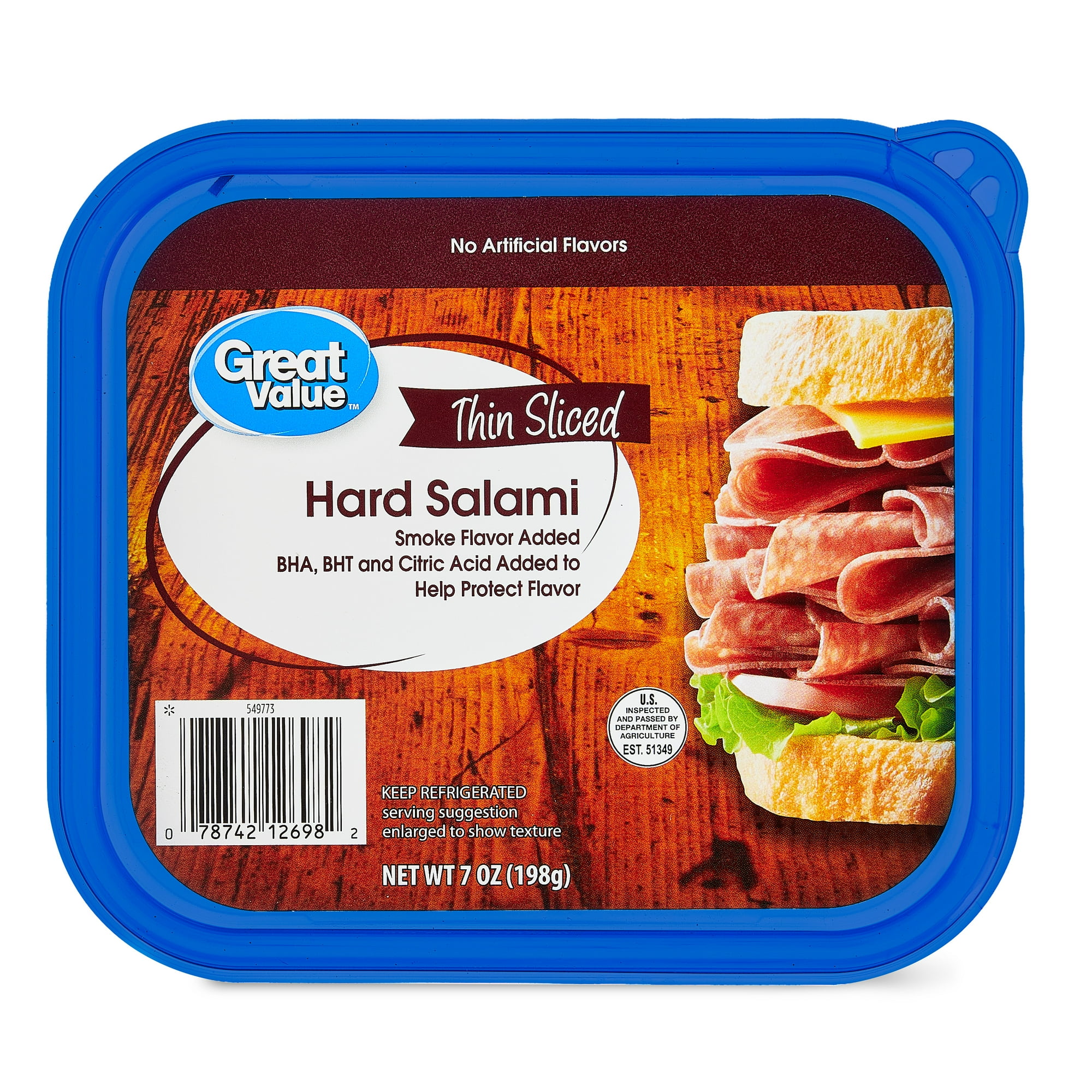 Great Value Hard Salami Lunchmeat, 7 oz, Re-Sealable Plastic Container, 5 Gram of Protein per 1 oz Serving