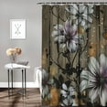 thumbnail image 2 of Chilfamy Farmhouse Flower Floral Shower Curtain, Rustic Purple Daisy Shower Curtain Set, Country Purple Wild Garden Plant Fabric Shower Curtain with Hooks, Brown Wooden Board Bathroom Curtain White, 2 of 7