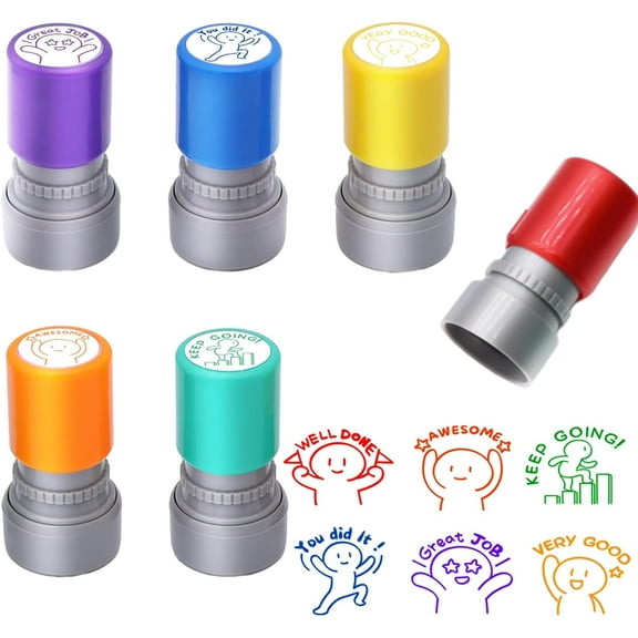 Jimin 6-Piece Set of Teacher Stamps - Teacher Stamps for Classroom, Teacher Stamps for Grading, Teacher Stamp Self Inking Stamp, Behavior Stamps for Teachers