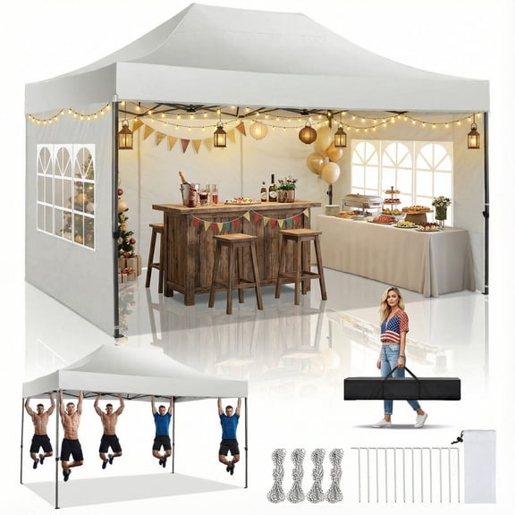 COBIZI 10x15 Pop up Canopy Heavy Duty Party Tent with 4 Sidewalls,Outdoor Waterproof Pop up Canopy Tent Event Shelter for Parties,Commercial-Series,Camping,Event,White(Frame Thickened)