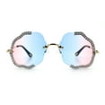 thumbnail image 3 of Womens Bling Rhinestone Jewel Rimless Cloud Shape Luxury Sunglasses Gold - Blue Pink, 3 of 8