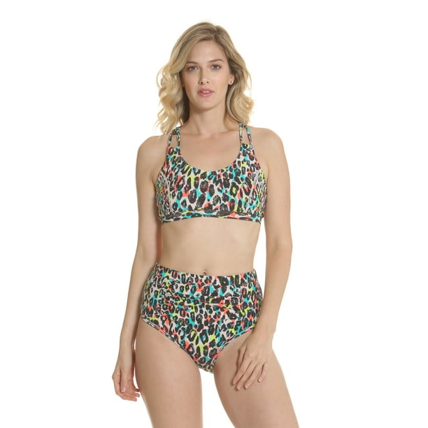 Sun And Sea Femme Couverture Complète Haut / Taille Haute Bas Vert Multi - Ensemble Bikini -M