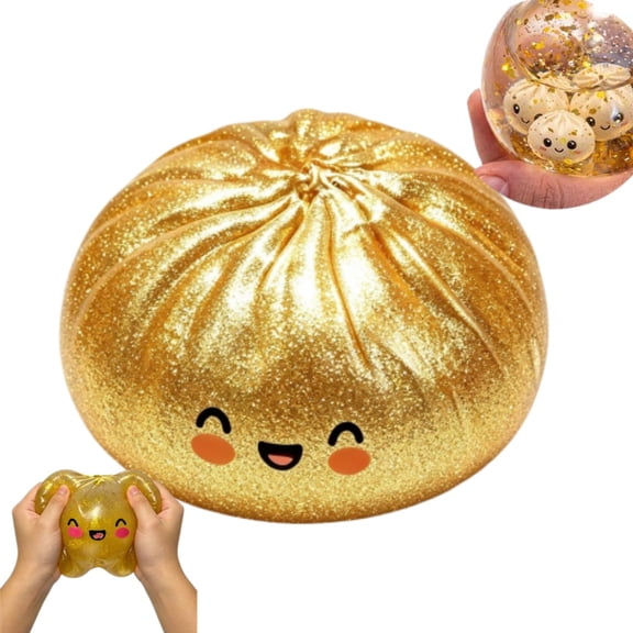 Glitter Dumpling Squishy - 3.12 Inch Slow-Rise Dumpling Squishy, Gold Dumplings Stress Balls, Super Soft & Comfortable, Anxiety Relief, Fun Fidget Gift Crazy Gifts for Fun